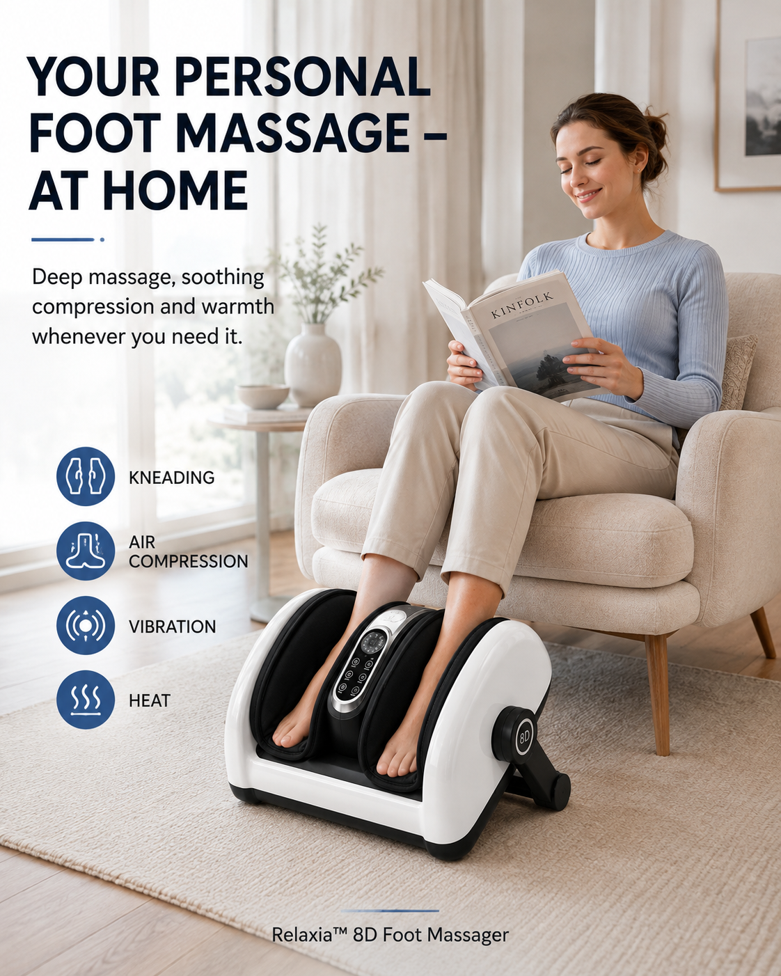 Relaxia™ 8D Foot Massager — Deep Massage, Heat & Air Compression